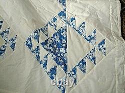 Vintage 88 x 88 Blue White Floral on White Amish Country PA Handmade Quilt