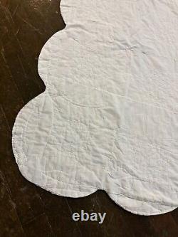 Vintage 90s Handmade Double Wedding Ring Cottage Patchwork Quilt Queen Size