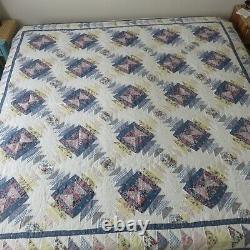 Vintage 90s Handmade Quilt Blanket Hourglass Country Cotton 83 x 83 in square