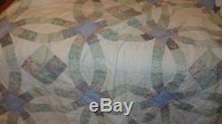 Vintage 96 x 102 king size hand made double wedding bank pattern quilt