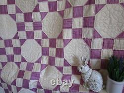 Vintage AMAZING Hand Quilted HANDMADE QUILT, 88 X 92, LAVENDER/ CREAM, UNUSED