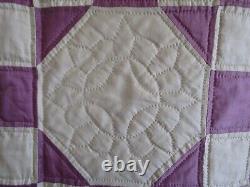 Vintage AMAZING Hand Quilted HANDMADE QUILT, 88 X 92, LAVENDER/ CREAM, UNUSED