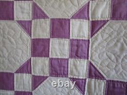 Vintage AMAZING Hand Quilted HANDMADE QUILT, 88 X 92, LAVENDER/ CREAM, UNUSED