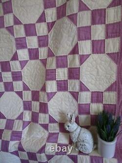 Vintage AMAZING Hand Quilted HANDMADE QUILT, 88 X 92, LAVENDER/ CREAM, UNUSED