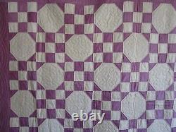 Vintage AMAZING Hand Quilted HANDMADE QUILT, 88 X 92, LAVENDER/ CREAM, UNUSED