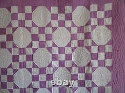 Vintage AMAZING Hand Quilted HANDMADE QUILT, 88 X 92, LAVENDER/ CREAM, UNUSED