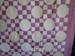 Vintage AMAZING Hand Quilted HANDMADE QUILT, 88 X 92, LAVENDER/ CREAM, UNUSED