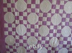 Vintage AMAZING Hand Quilted HANDMADE QUILT, 88 X 92, LAVENDER/ CREAM, UNUSED