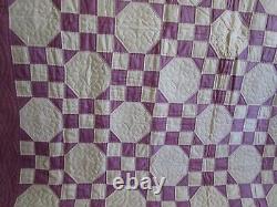 Vintage AMAZING Hand Quilted HANDMADE QUILT, 88 X 92, LAVENDER/ CREAM, UNUSED