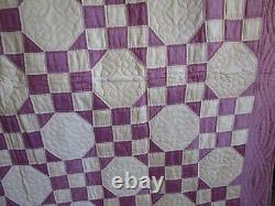 Vintage AMAZING Hand Quilted HANDMADE QUILT, 88 X 92, LAVENDER/ CREAM, UNUSED