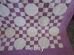 Vintage AMAZING Hand Quilted HANDMADE QUILT, 88 X 92, LAVENDER/ CREAM, UNUSED