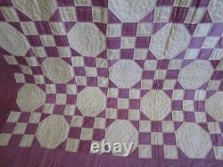 Vintage AMAZING Hand Quilted HANDMADE QUILT, 88 X 92, LAVENDER/ CREAM, UNUSED