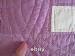 Vintage AMAZING Hand Quilted HANDMADE QUILT, 88 X 92, LAVENDER/ CREAM, UNUSED