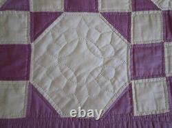 Vintage AMAZING Hand Quilted HANDMADE QUILT, 88 X 92, LAVENDER/ CREAM, UNUSED