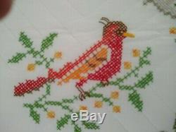 Vintage APPLIQUE Bird-Floral Handmade Quilt H U G E 98 x 100