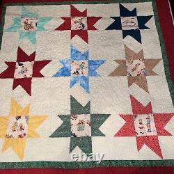 Vintage Adventures Of Dick And Jane Nursery Hand Made Quilt Gorgeous 64x64