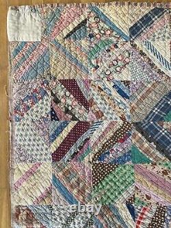 Vintage American Scrappy Block Strip Quilt 1930's 64 x 76