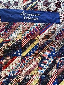 Vintage American Veteran Patch Quilt 42 X 44 long Single Cover