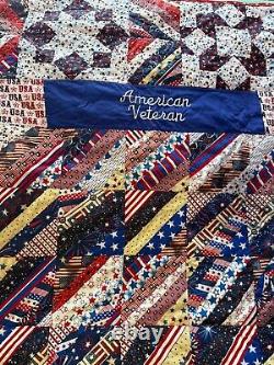 Vintage American Veteran Patch Quilt 42 X 44 long Single Cover