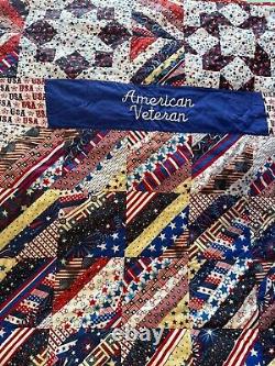 Vintage American Veteran Patch Quilt 42 X 44 long Single Cover