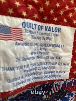 Vintage American Veteran Patch Quilt 42 X 44 long Single Cover