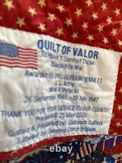 Vintage American Veteran Patch Quilt 42 X 44 long Single Cover