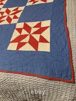 Vintage Americana Handmade Red White Blue Quilt Star Pattern 80x 70