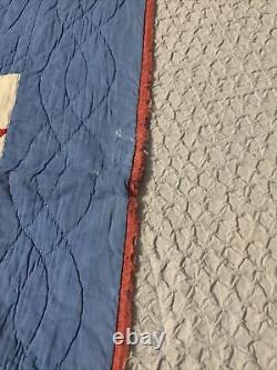 Vintage Americana Handmade Red White Blue Quilt Star Pattern 80x 70