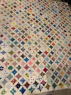 Vintage Amish Cathedral Window Handmade Quilt Beautiful! 69 X 82 1972
