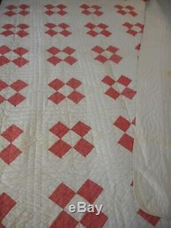 Vintage Amish Handmade Diamond Block quilt red and cream