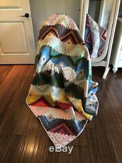 Vintage Amish Log Cabin Hand Made Quilt 105 X 95 5 Star Free Shipping