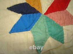 Vintage Amish Lone Center Star Handmade Quilt, Hand Stitched & Quilted 75 x75