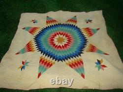 Vintage Amish Lone Center Star Handmade Quilt, Hand Stitched & Quilted 75 x75