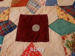 Vintage Antique 8 Point Pieced Star Handmade Hand Quilted Quilt Feed Sack FUNKY