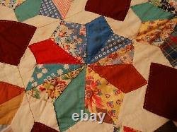 Vintage Antique 8 Point Pieced Star Handmade Hand Quilted Quilt Feed Sack FUNKY
