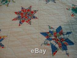 Vintage Antique 8 Point Star Handmade Hand Quilted Quilt Feed Sack
