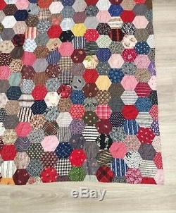 Vintage Antique All Over Hexagon Hand stitched Quilt handmade