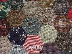 Vintage Antique All Over Hexagon Hand stitched Quilt handmade
