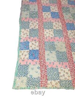 Vintage Antique Cutter Quilt 64x71 Distressed Hand Made Granny Double Sided