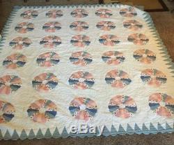 Vintage Antique Dresden Plate Quilt 1930s, Hand Made, 92 x 84