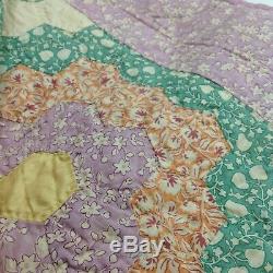 Vintage Antique Flower Garden Handmade Hand Sewn Quilted Quilt-Size 90X 75