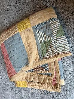 Vintage Antique Hand Stitched Feedsack Pinwheel Quilt 64x87