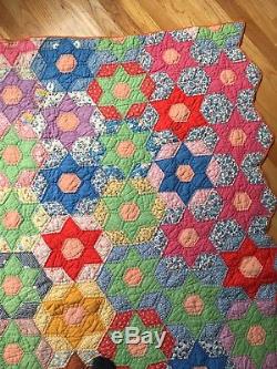 Vintage Antique Handmade 6 point Star Quilt Twin Great Condition