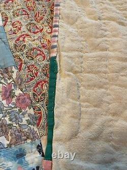Vintage Antique Handmade Patchwork Quilt Hand Stitched Some conditions 82x73