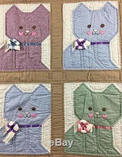 Vintage Antique Handmade Quilt 59x40 Kittens Cats Nursery Display ADORABLE