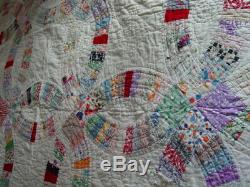 Vintage Antique Handmade Quilt Double Wedding Ring 84 x 92