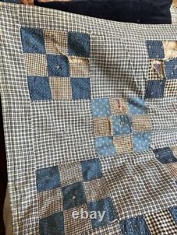 Vintage Antique Handmade Quilt Gingham 9 Patch Secret Quilt