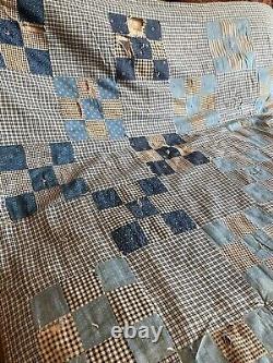 Vintage Antique Handmade Quilt Gingham 9 Patch Secret Quilt