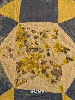 Vintage Antique Handmade Quilt Patchwork Stitched Star Blue Farmhouse 67x80 Read