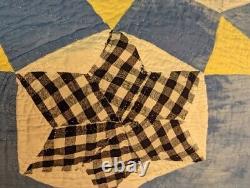 Vintage Antique Handmade Quilt Patchwork Stitched Star Blue Farmhouse 67x80 Read